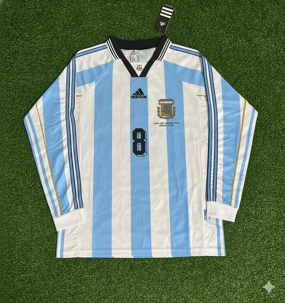Argentina 1998 World Cup White Long Sleeve Retro Football Jersey – Javier Zanetti – Front View