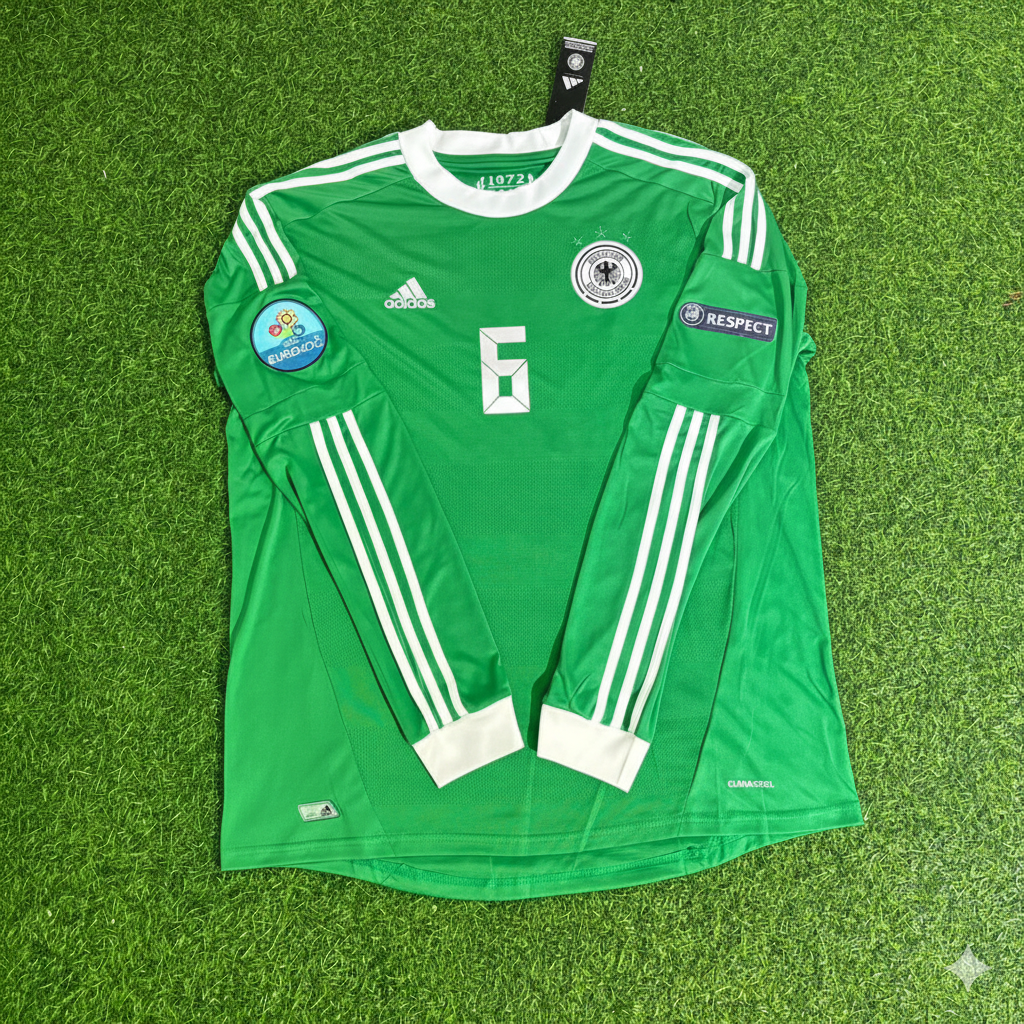 2012 Germany EURO Sami Khedira Long Sleeve Green Retro Football Jersey – Front View