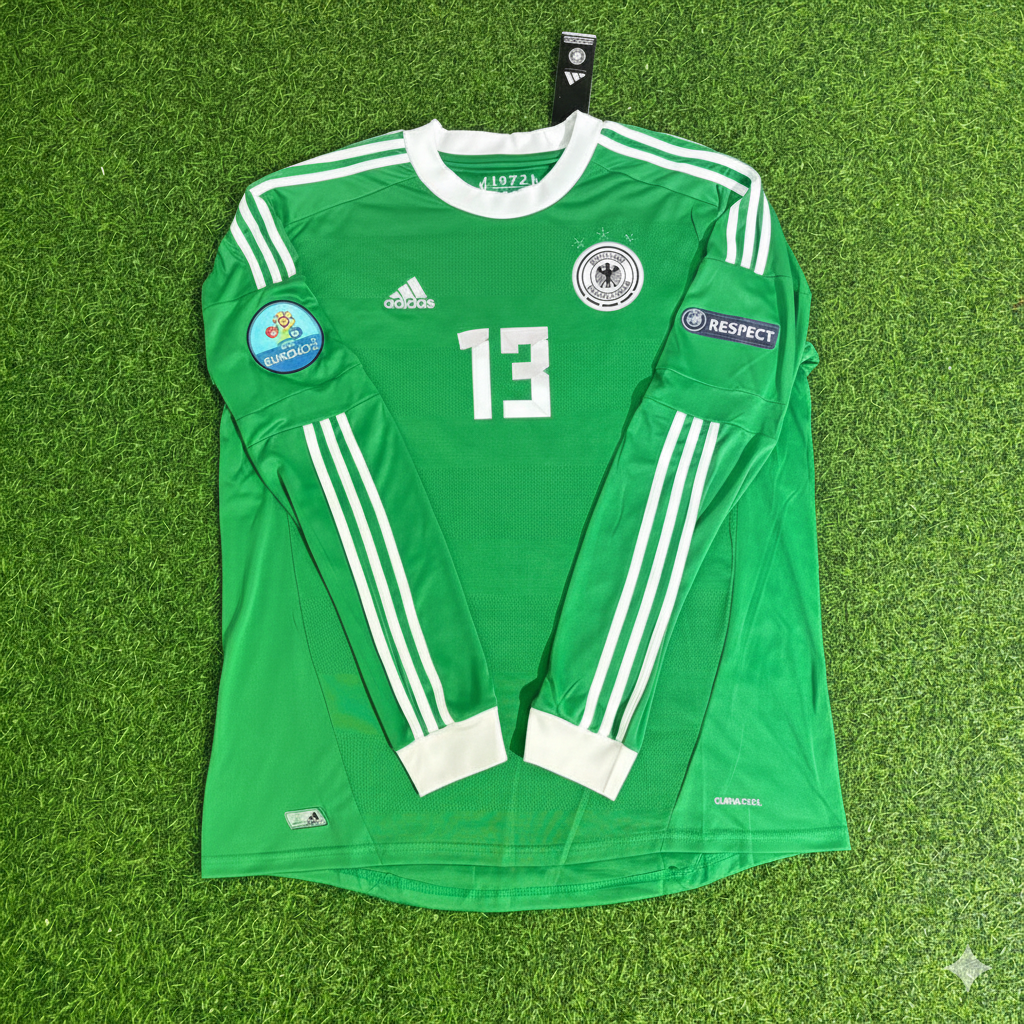 2012 Germany EURO Thomas Müller Long Sleeve Green Retro Football Jersey – Front View