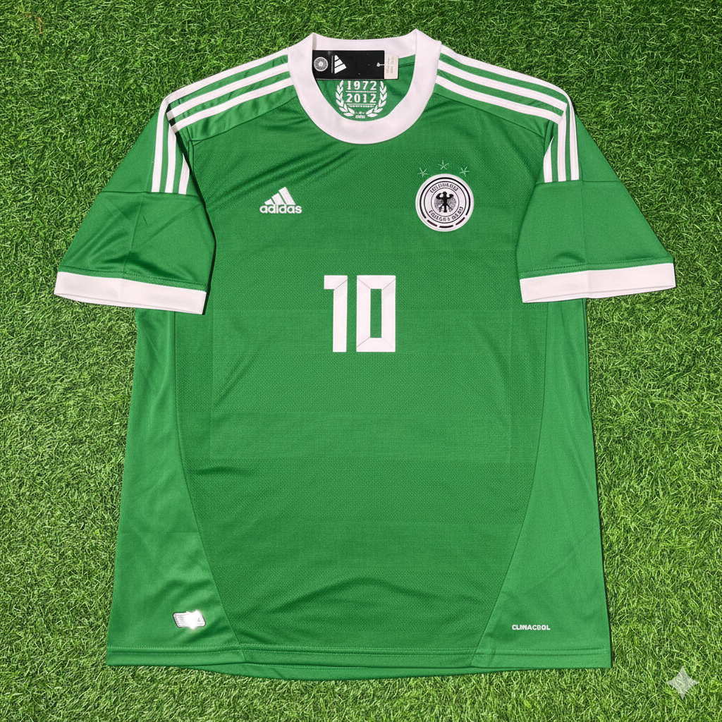 Germany EURO 2012 Green Retro Football Jersey – Lukas Podolski – Front View