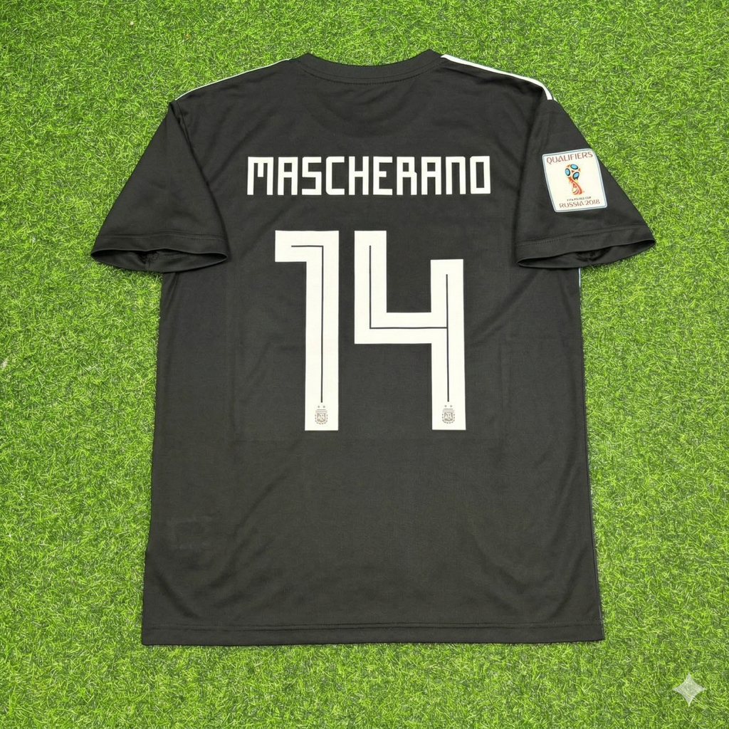 Argentina 2018 World Cup Black Retro Football Jersey – Javier Mascherano – Back View