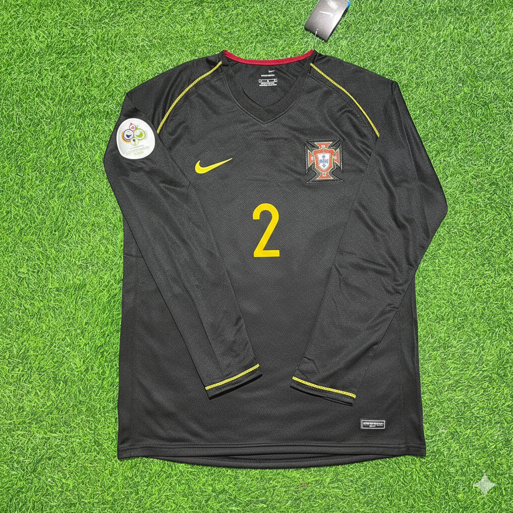 Portugal 2006 World Cup Long Sleeve Black Retro Football Jersey – Paulo Ferreira – Front View