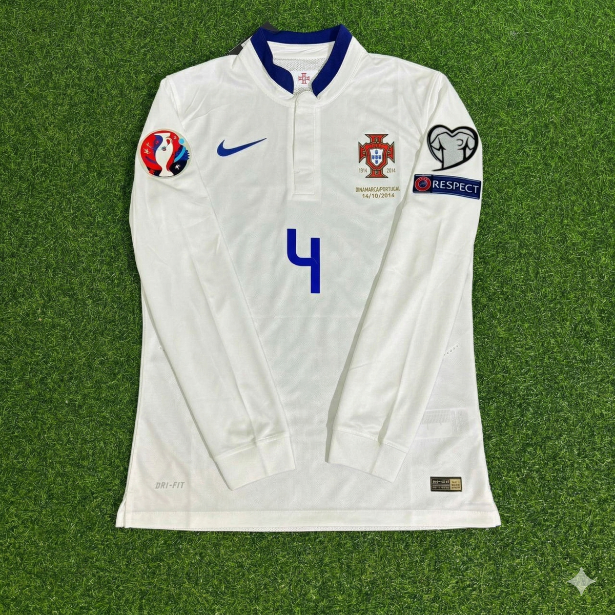 Portugal EURO 2016 White Long Sleeve Retro Football Jersey – Jose Fonte – Front View