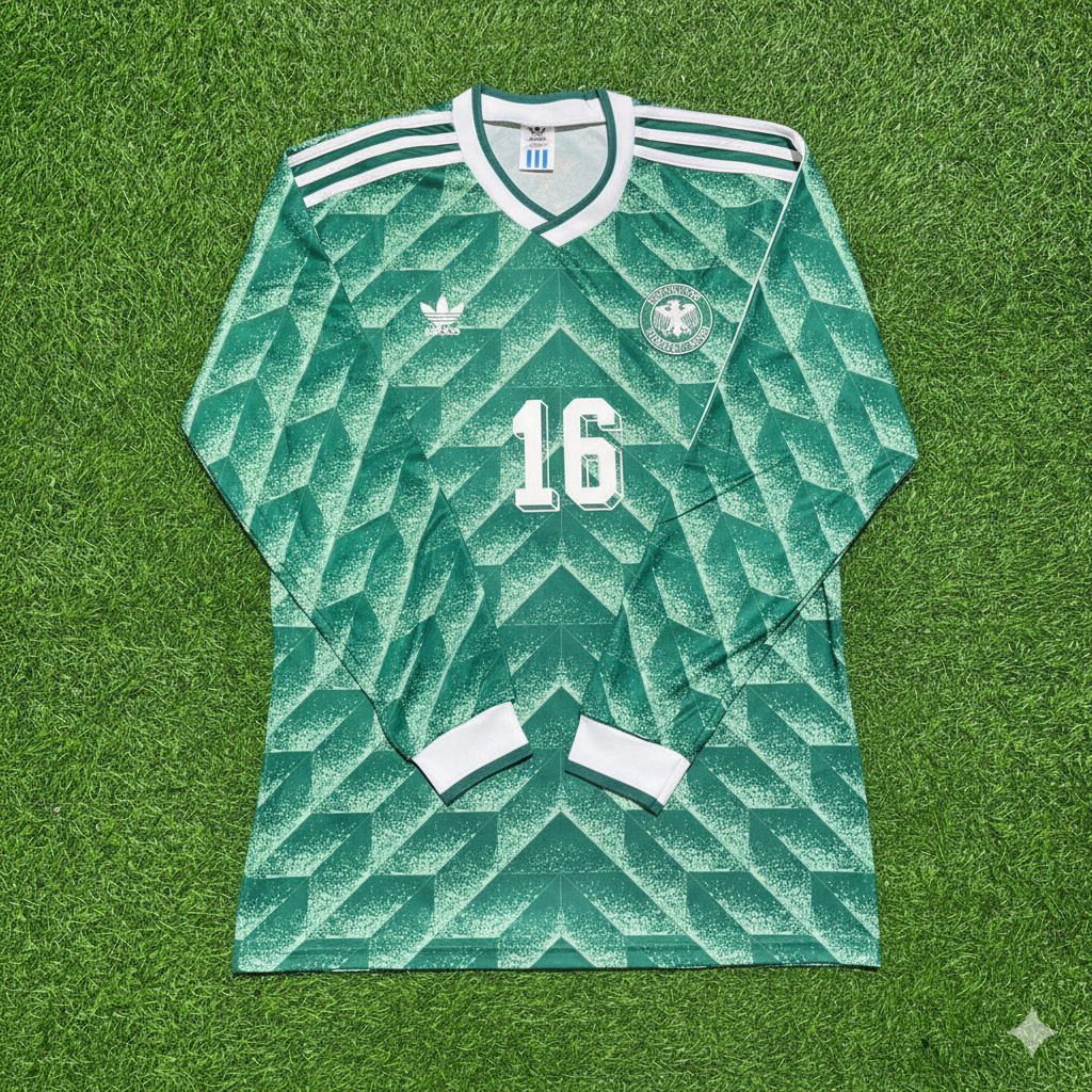 Germany 1990 World Cup Green Long Sleeve Football Jersey – Paul Steiner – Front View