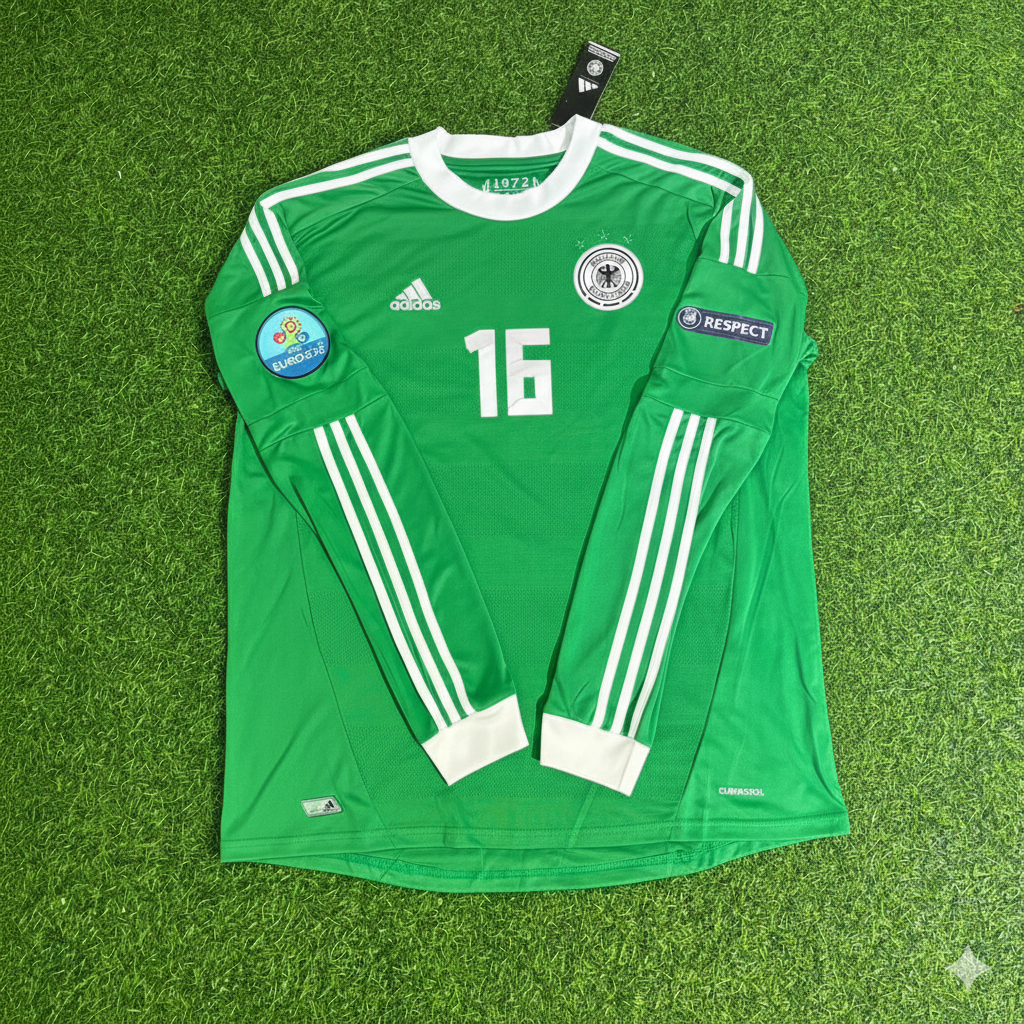 2012 Germany EURO Philipp Lahm Long Sleeve Green Retro Football Jersey – Front View