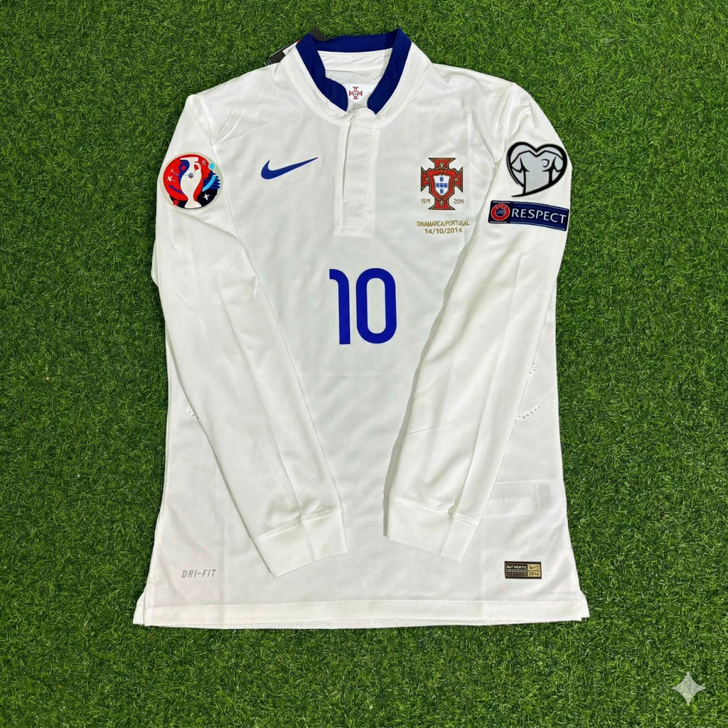 Portugal EURO 2016 White Long Sleeve Retro Football Jersey – Joao Mario – Front View