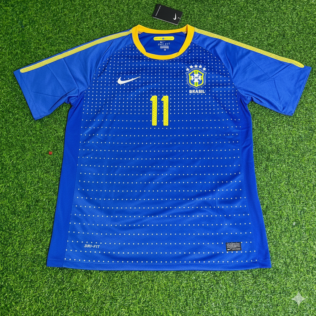 2010 Brazil World Cup Romario Retro Blue Football Jersey – Front View