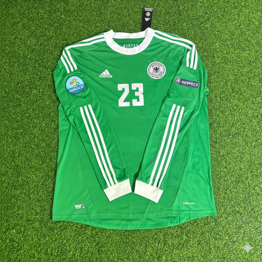Germany EURO 2012 Long Sleeve Green Retro Football Jersey – Mario Gomez – Front View