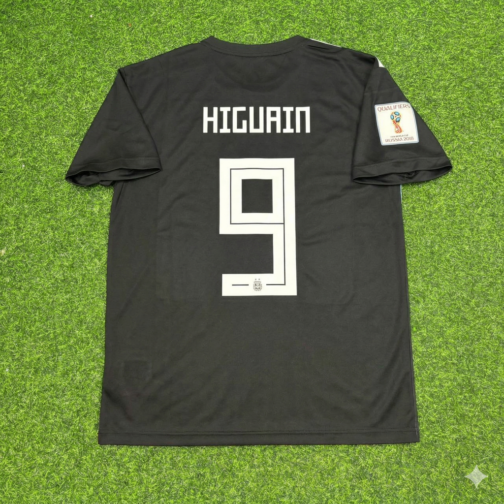 Argentina 2018 World Cup Black Retro Football Jersey – Gonzalo Higuain – Back View