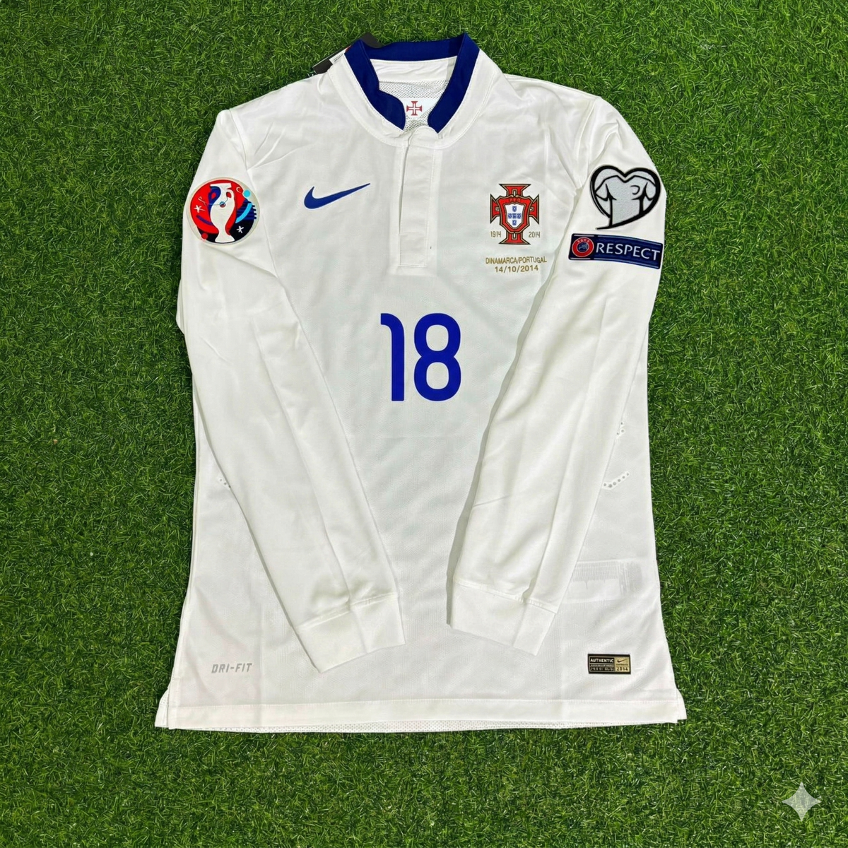 2016 Portugal EURO Rafa Silva White Long Sleeve Retro Football Jersey – Front View