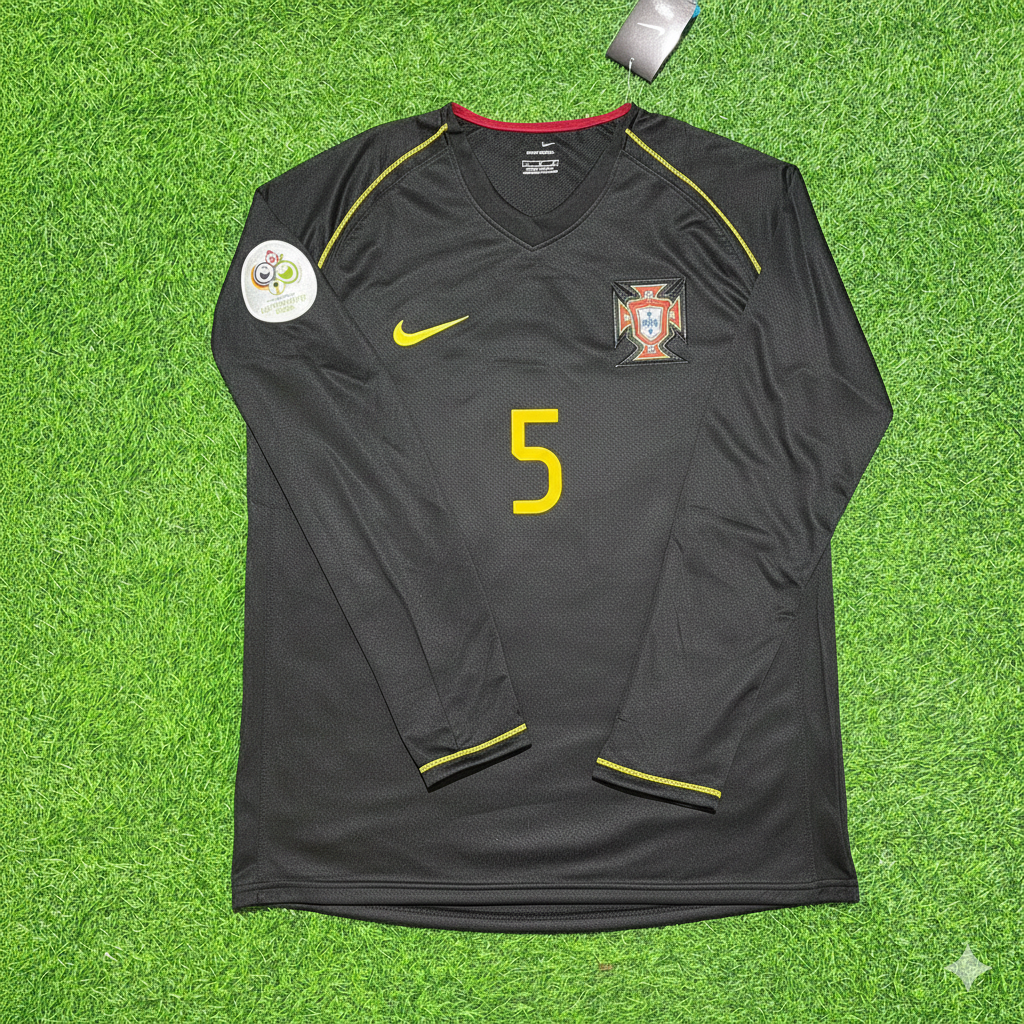 Portugal 2006 World Cup Long Sleeve Black Retro Football Jersey – Fernando Meira – Front View