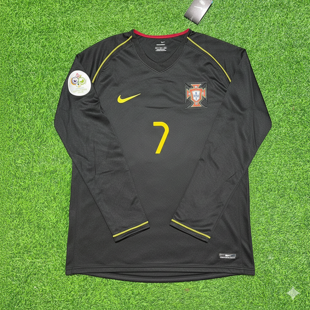 Portugal 2006 World Cup Long Sleeve Black Retro Football Jersey – Luis Figo – Front View