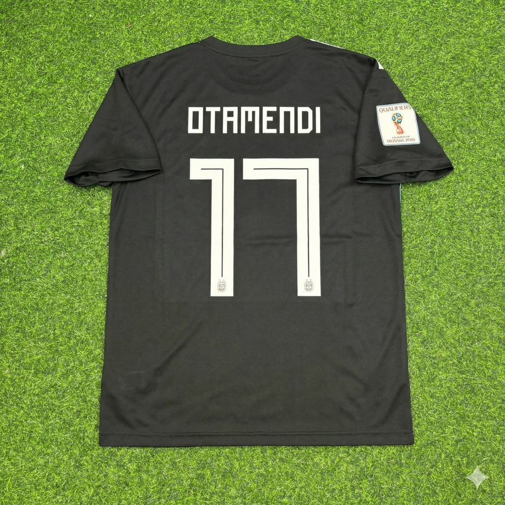 2018 Argentina World Cup Nicolas Otamendi Black Retro Football Jersey – Back View