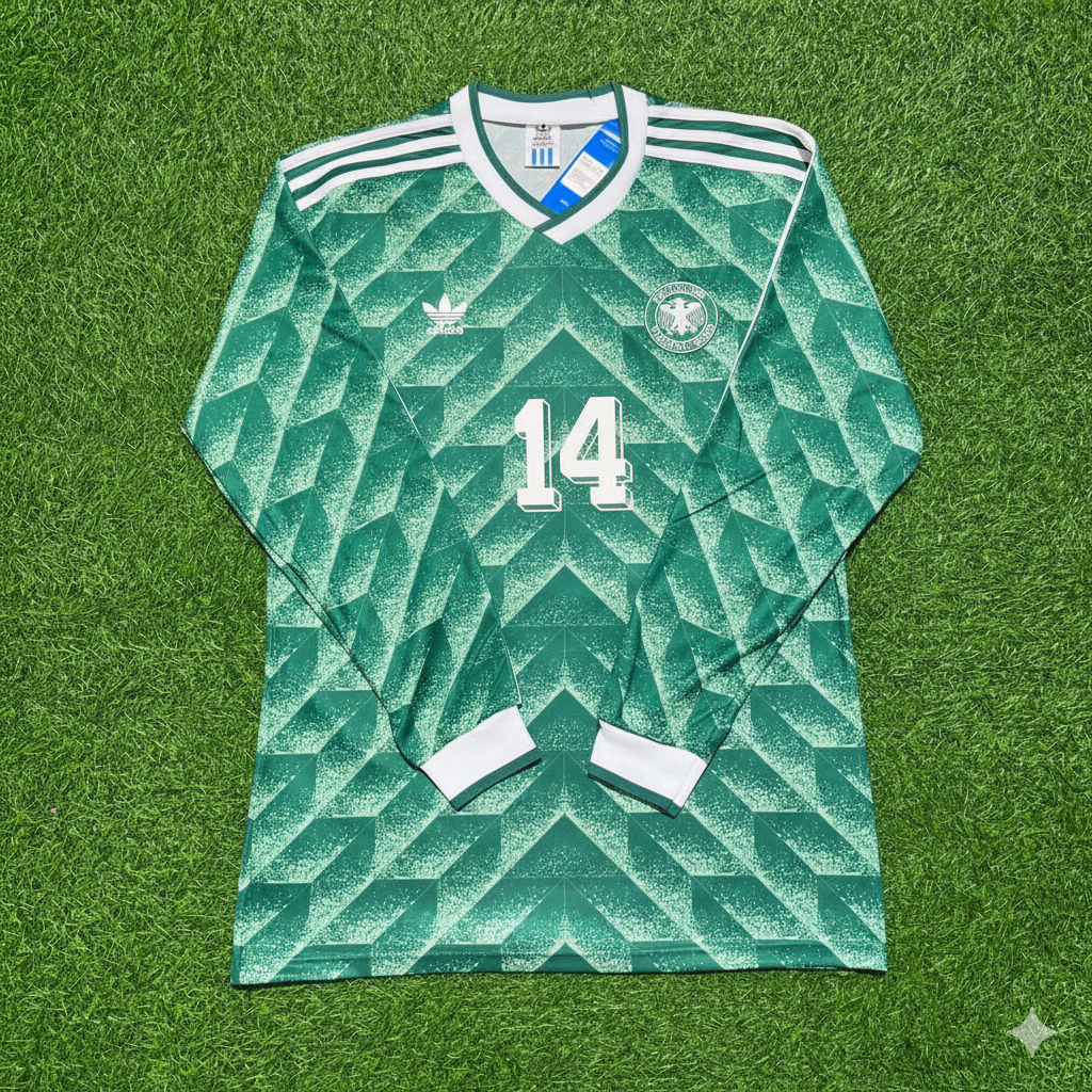 1990 Germany World Cup Thomas Berthold Green Long Sleeve Football Jersey – Front View