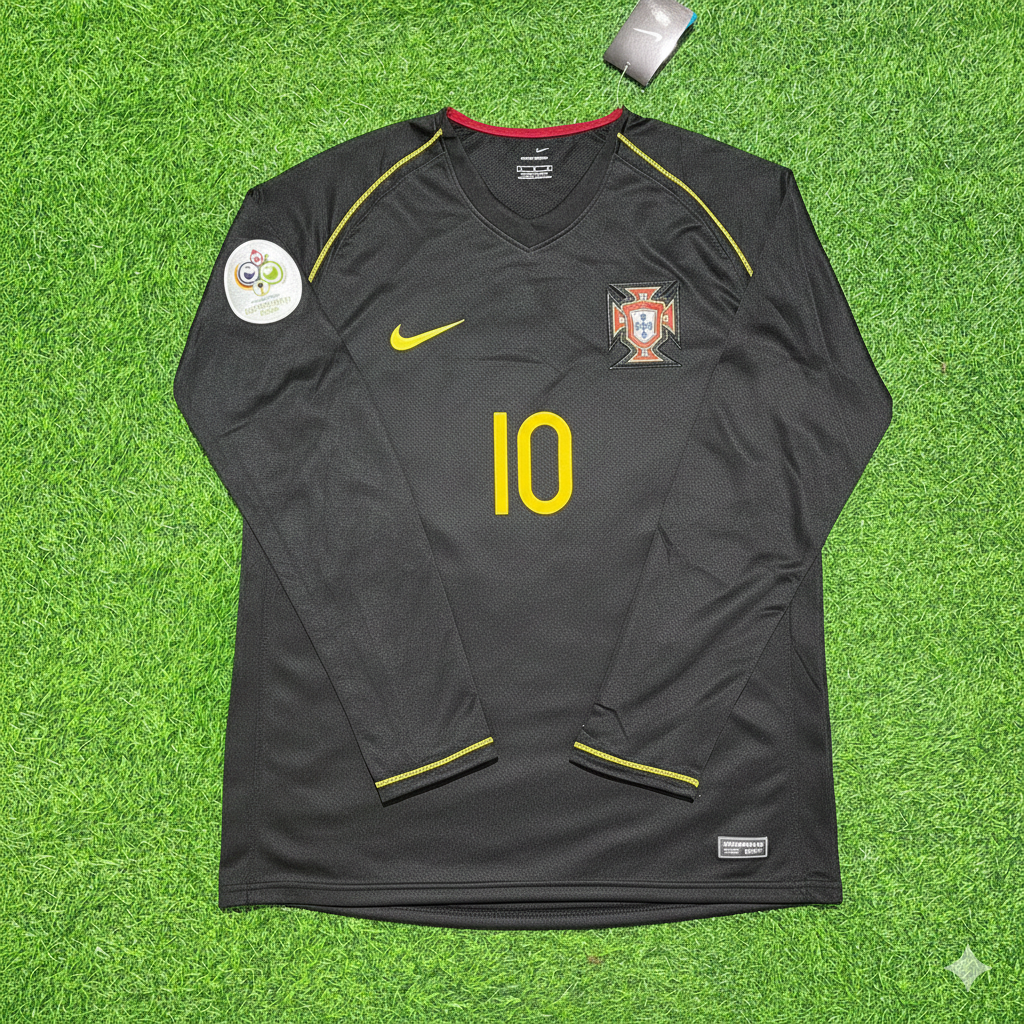 2006 Portugal World Cup Hugo Viana Long Sleeve Black Retro Football Jersey – Front View