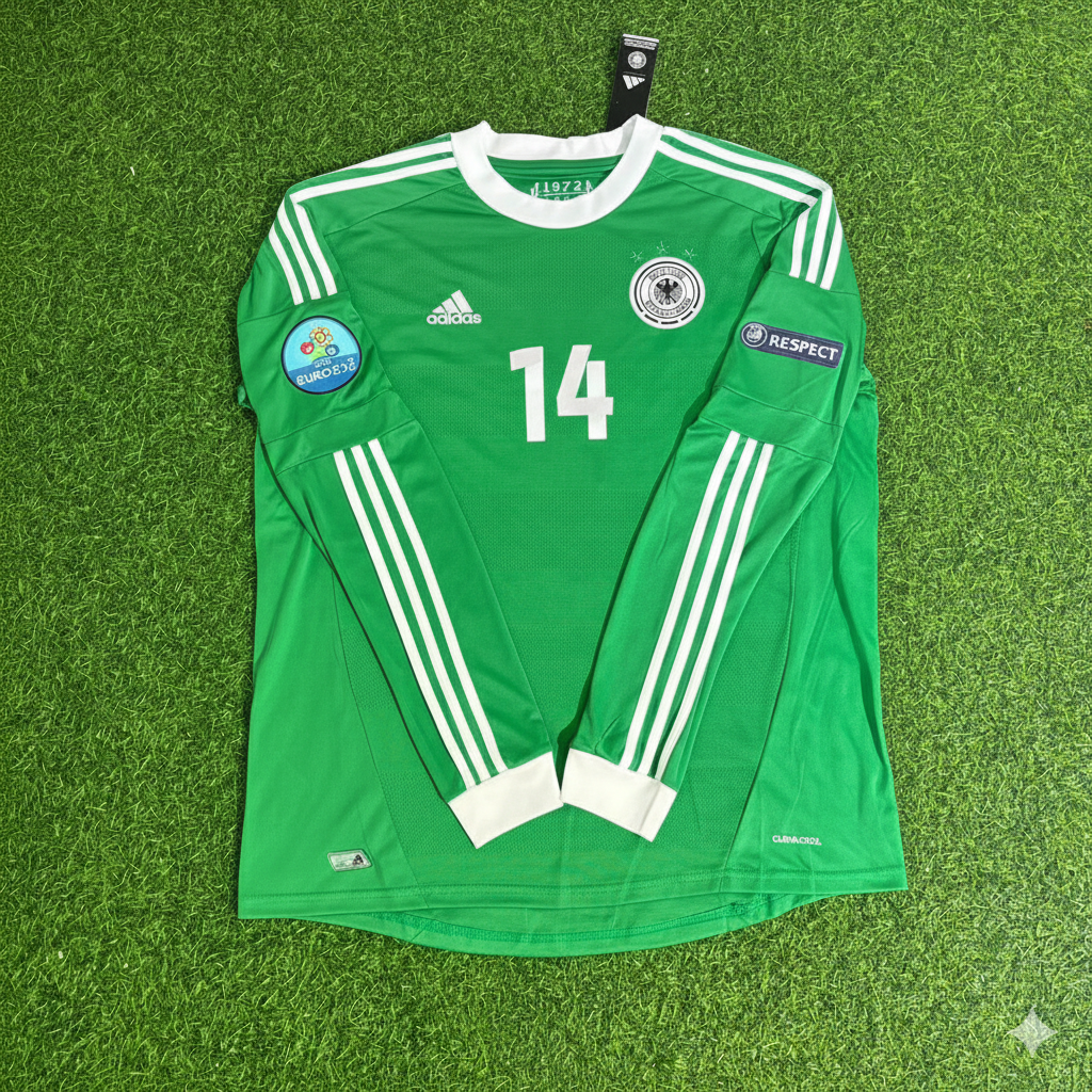 2012 Germany EURO Benedikt Höwedes Long Sleeve Green Retro Football Jersey – Front View