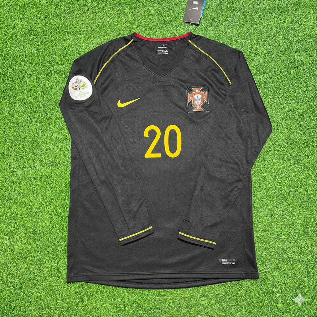 Portugal 2006 World Cup Long Sleeve Black Retro Football Jersey – Deco – Front View