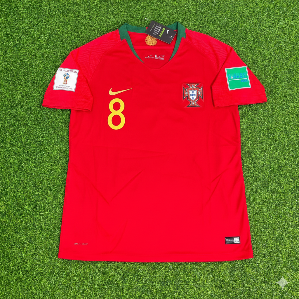 Portugal 2018 World Cup Red Retro Football Jersey – Joao Moutinho – Front View