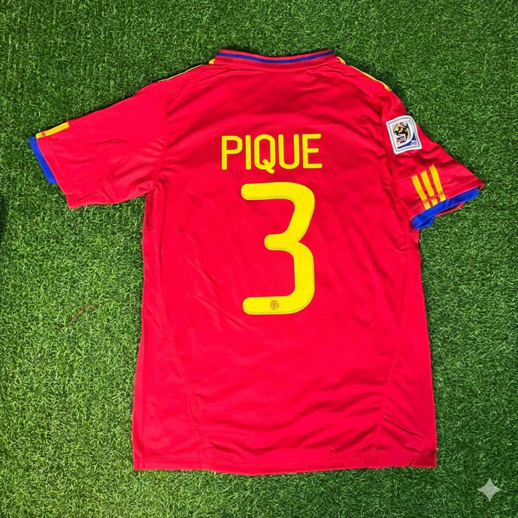 Gerard Pique 3 – Spain 2010 World Cup Retro Kit Jersey – | | – Back View