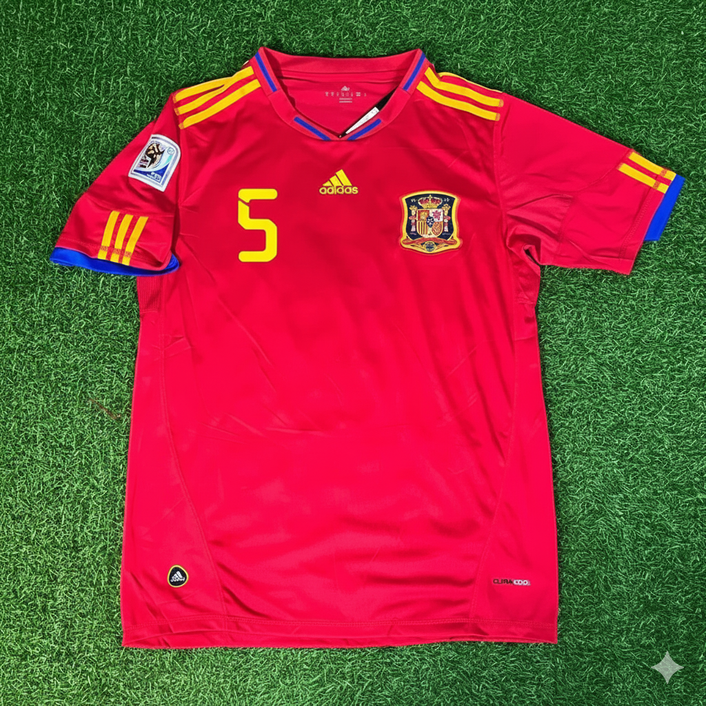 2010 Spain World Cup Carles Puyol 5 Retro Football Jersey – Front View