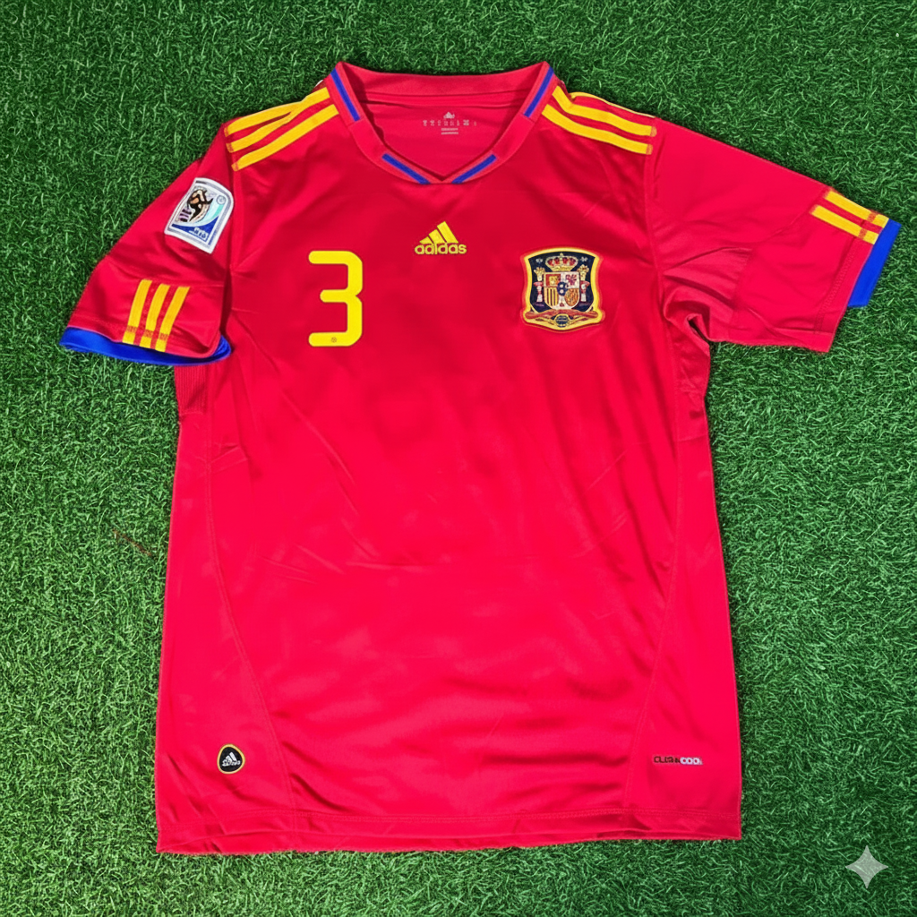 Gerard Pique 3 – Spain 2010 World Cup Retro Kit Jersey – | | – Front View