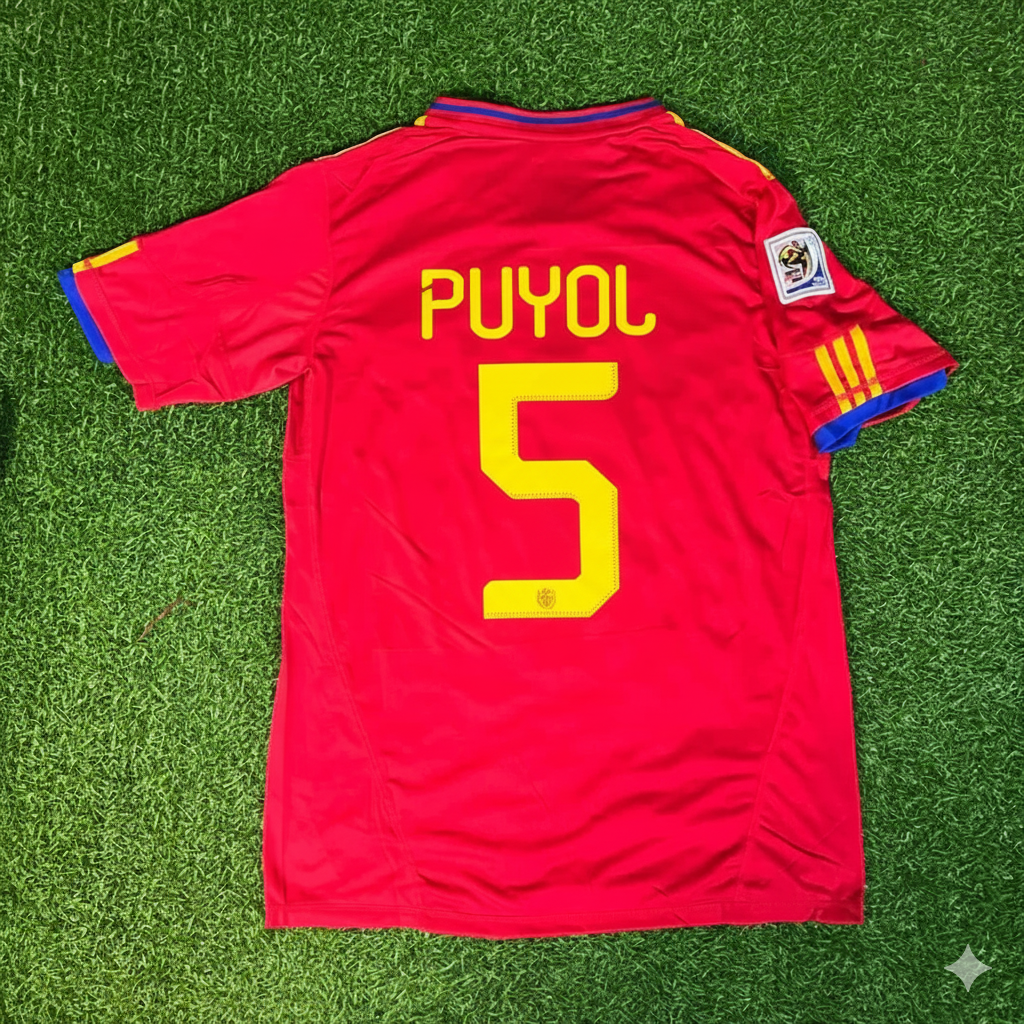 2010 Spain World Cup Carles Puyol 5 Retro Football Jersey – Back View