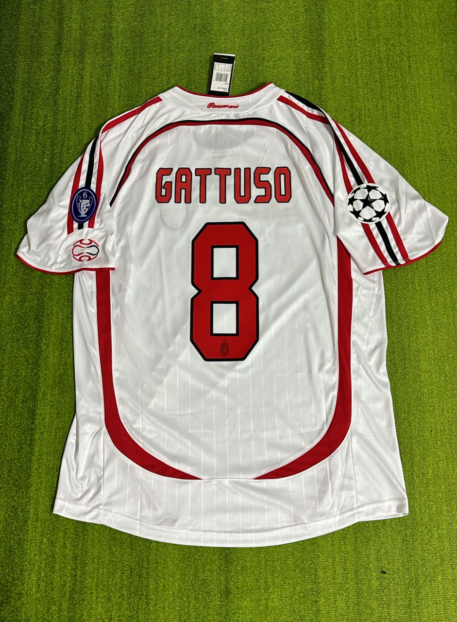 Gennaro Gattuso Milan 2007 Final White Retro Soccer Jersey – Back View