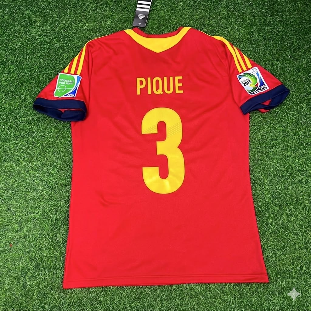 2013 Gerard Pique Spain Confederations Cup Retro Football Jersey – Back View