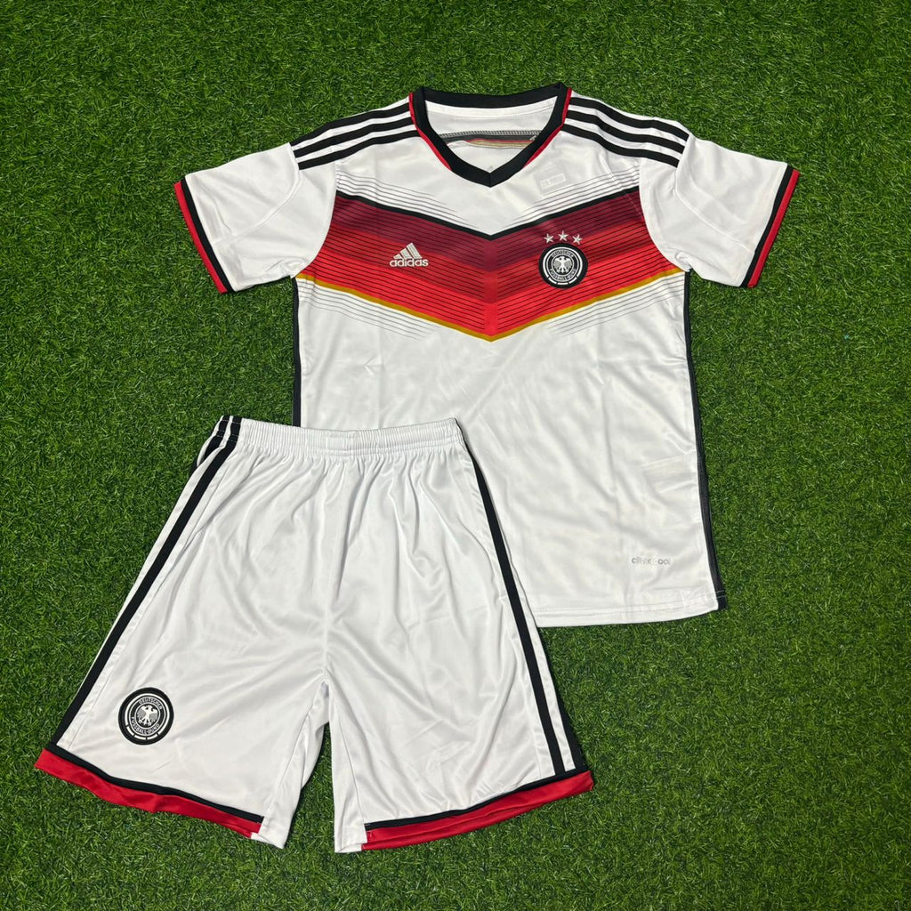 Germany Deutschland 2014 World Cup White Retro Kids Kit Jersey – Detailed View