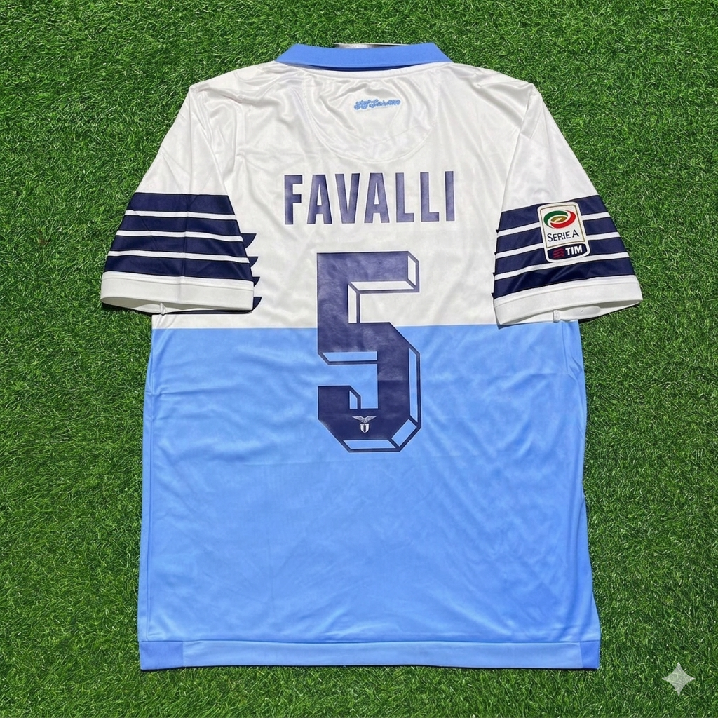 Giuseppe Favalli #5 Lazio White Blue Retro Home Football Jersey – Back View