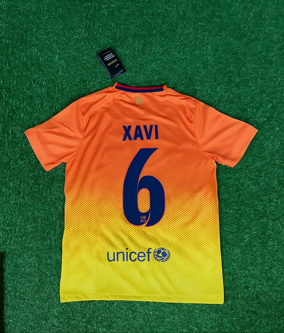 2012 Xavi 6 Barcelona 2013 Orange Retro Football Jersey – Back View