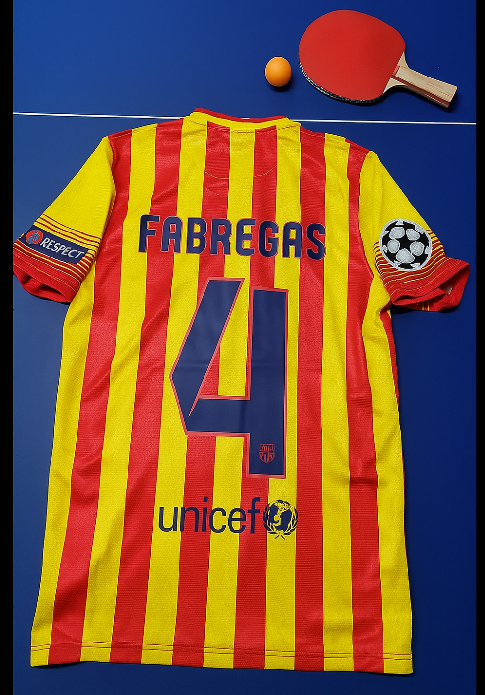 2013/14 Cesc Fabregas 4 - Barcelona Yellow Red Retro Football Jersey – Back View
