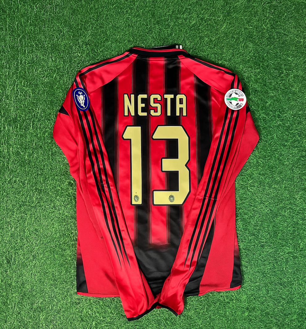 2003/04 Alessandro Nesta 13 Milan Red & Black Home Retro Football Jersey – Back View