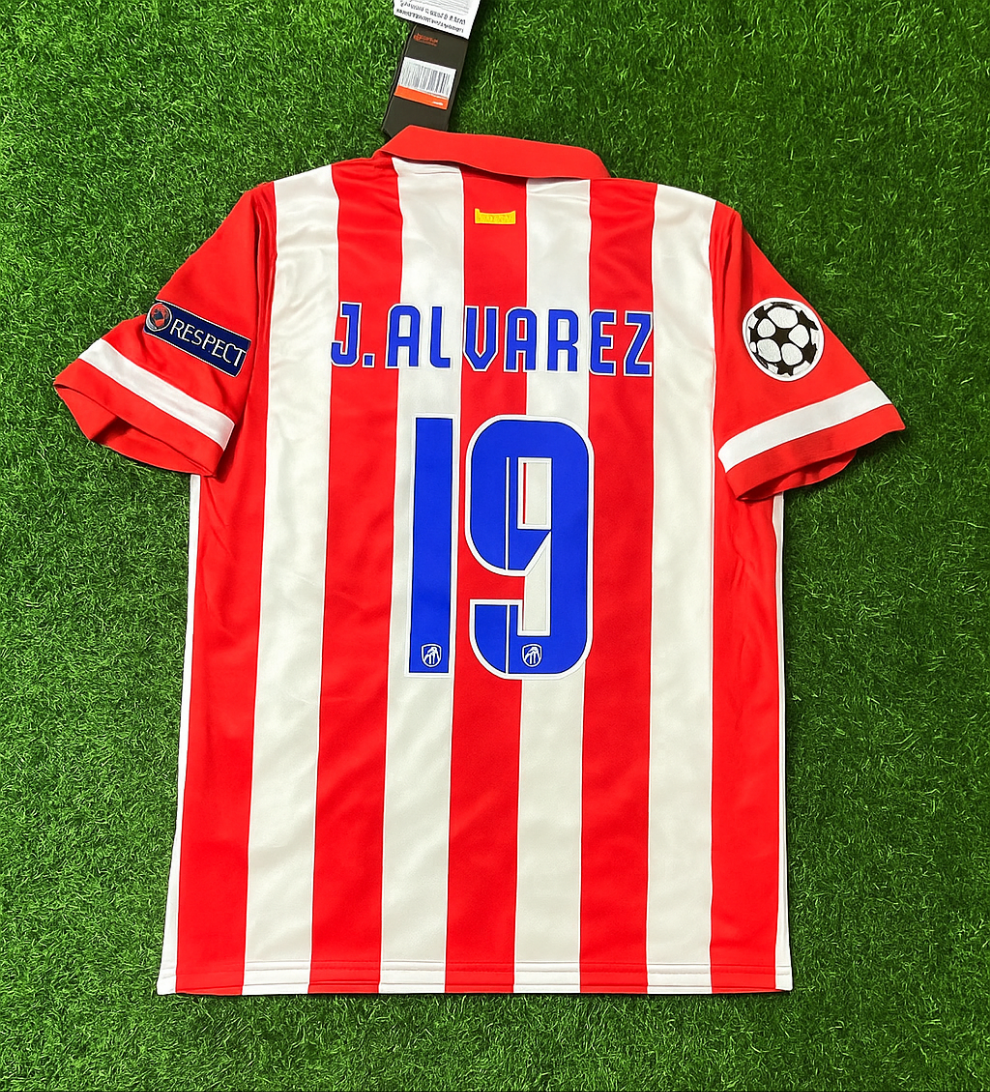 Julian Alvarez 19 Atlético Madrid Home 2013/14 Jersey Red and White Retro Kit Jersey – Back View