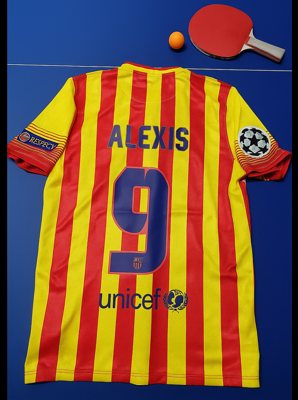 2013/14 Alexis Sanchez 9 - Barcelona Yellow Red Retro Football Jersey – Back View