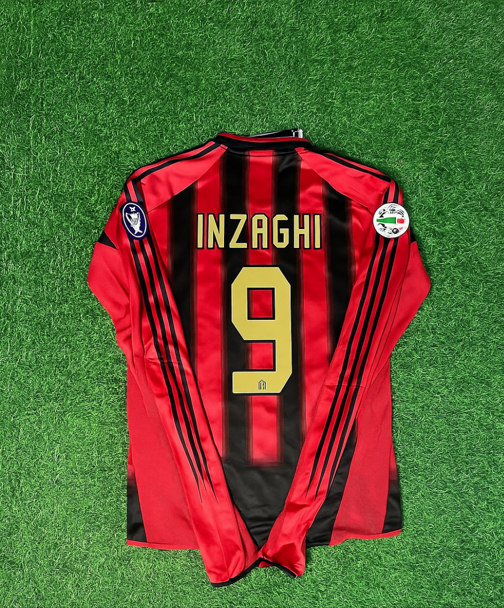 2003/04 Filippo Inzaghi 9 Milan Red & Black Home Retro Football Jersey – Back View
