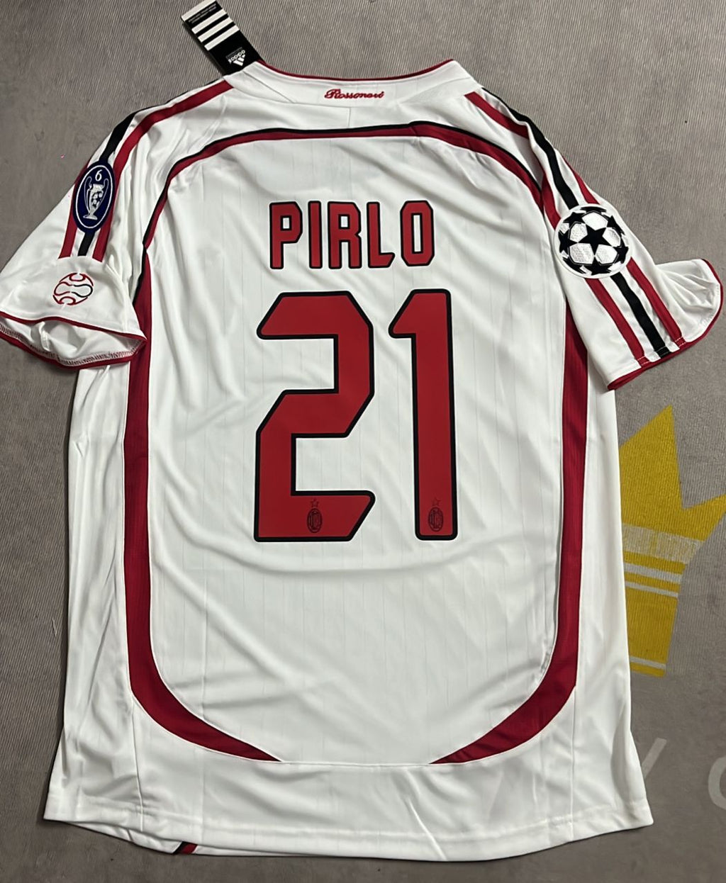 Andrea Pirlo Milan 2007 Final Athene Champions League Final White Retro Football Jersey – Back View