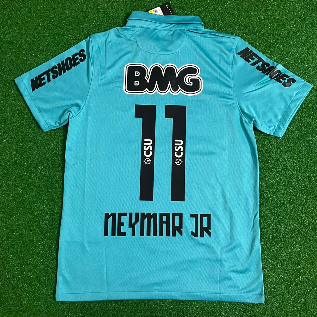 Neymar JR Santos FC 2011 2012 Retro Blue Green Turquoise Kids Kit Jersey KinderTrikot – Detailed View