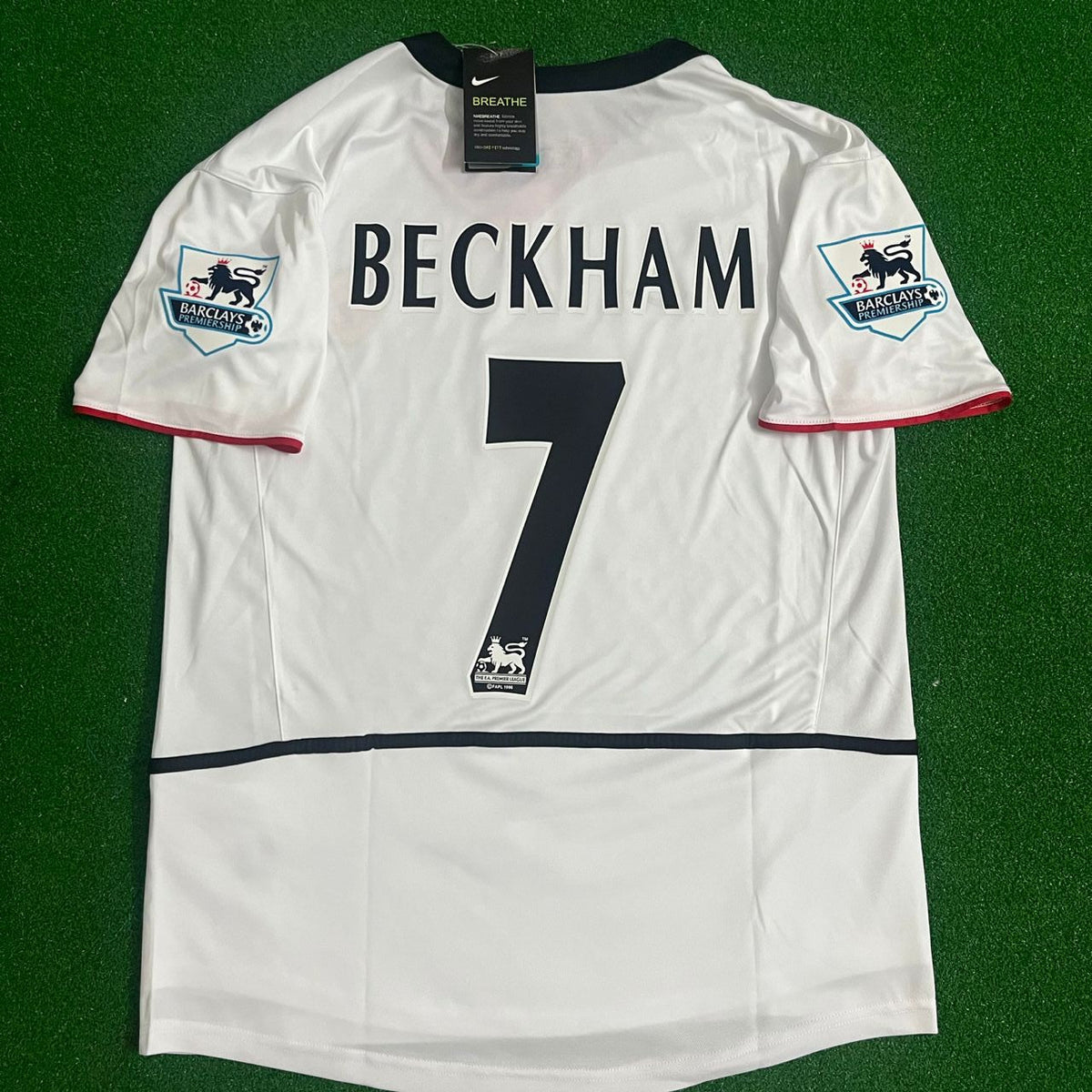 David Beckham Manchester United White Retro Jersey – Back View