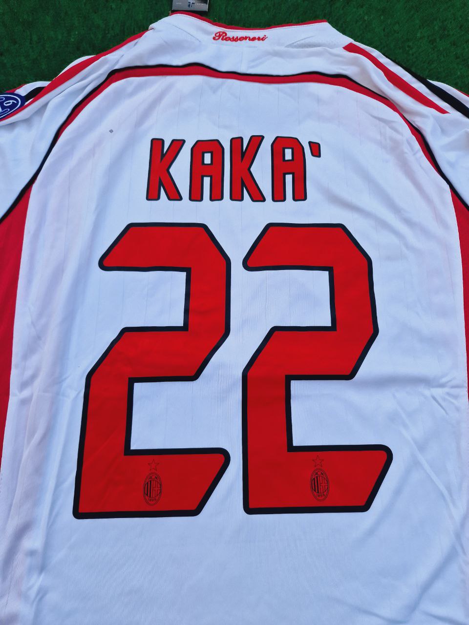 Kaká Leite Milan 2007 Final Athene Champions League Final White Retro Football Jersey – Detailed View