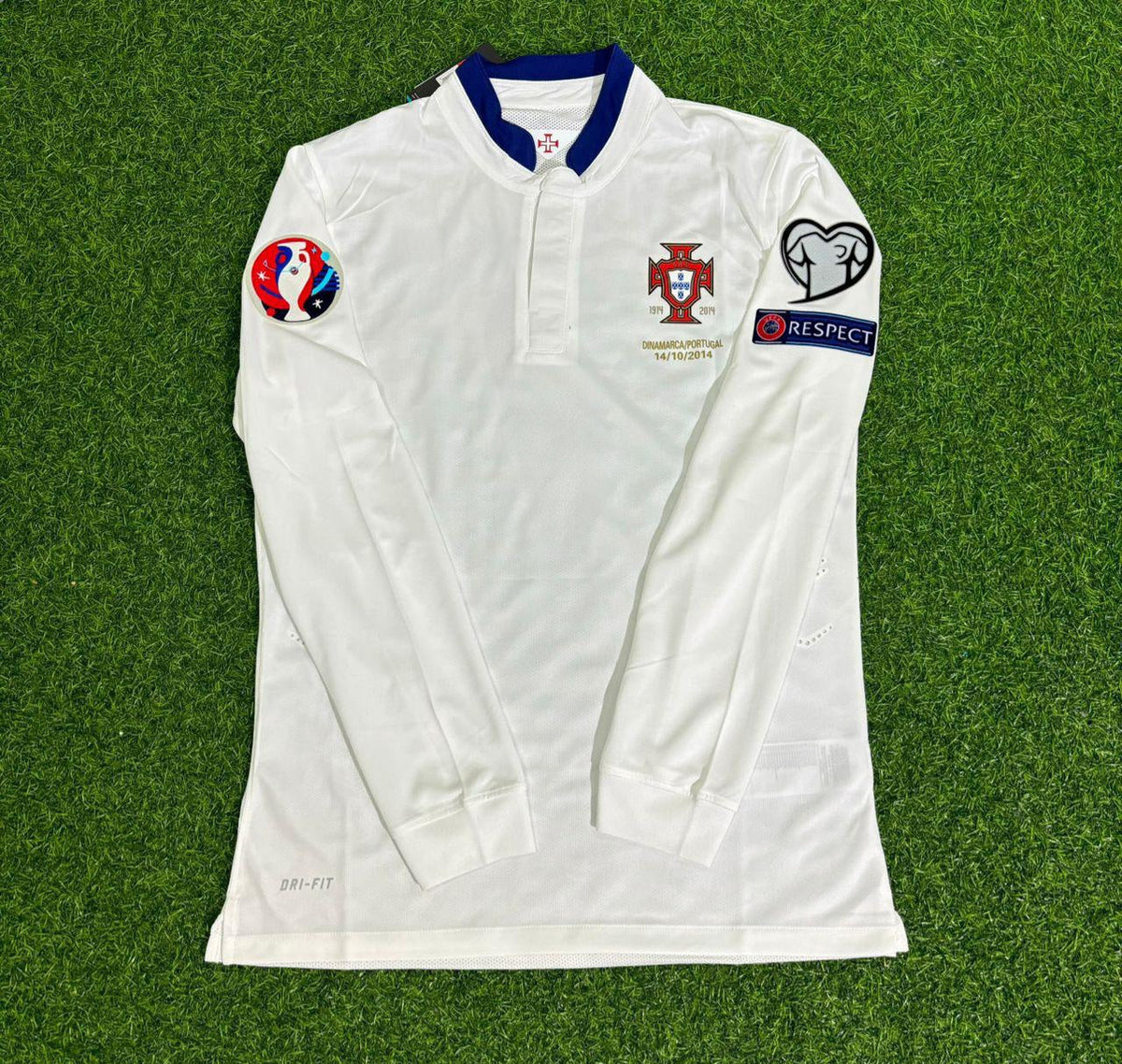 2016 Portugal EURO White Long Sleeve Retro Football Jersey – Back View
