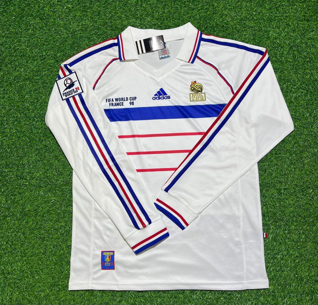 1998 France World Cup Marcel Desailly #8 White Away Long Sleeve Retro Football Jersey – Front View