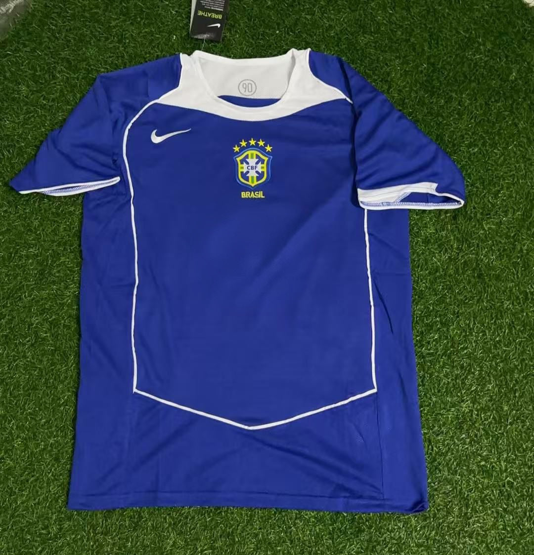 Brazil 2004 Blue Retro Football Jersey – Edmilson – Front View