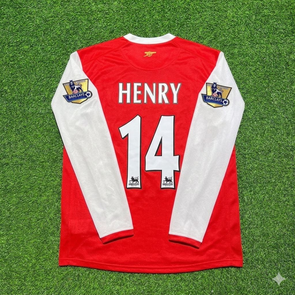 2006 Thierry Henry #14 Arsenal 2007 Home Long Sleeve Retro Football Jersey – Back View