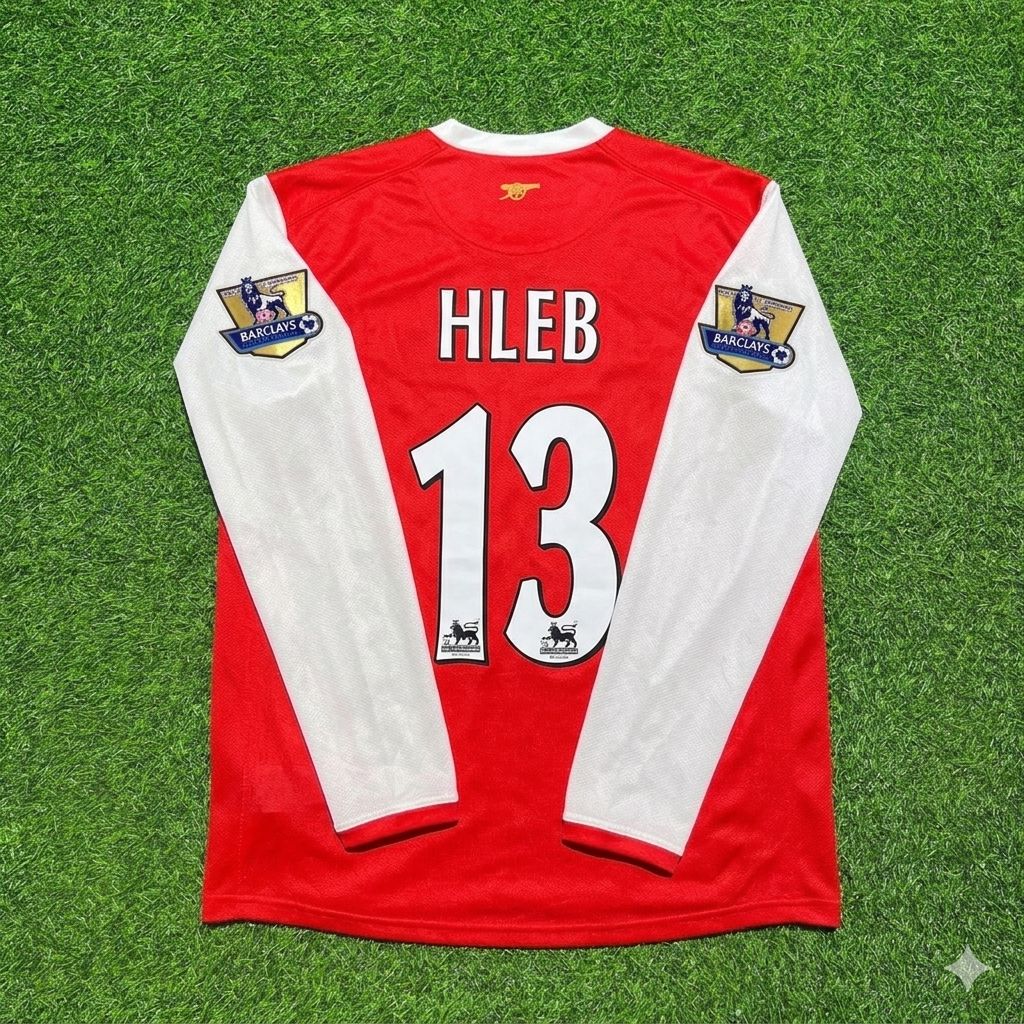 2006 Alexander Hleb #13 Arsenal 2007 Home Long Sleeve Retro Football Jersey – Back View