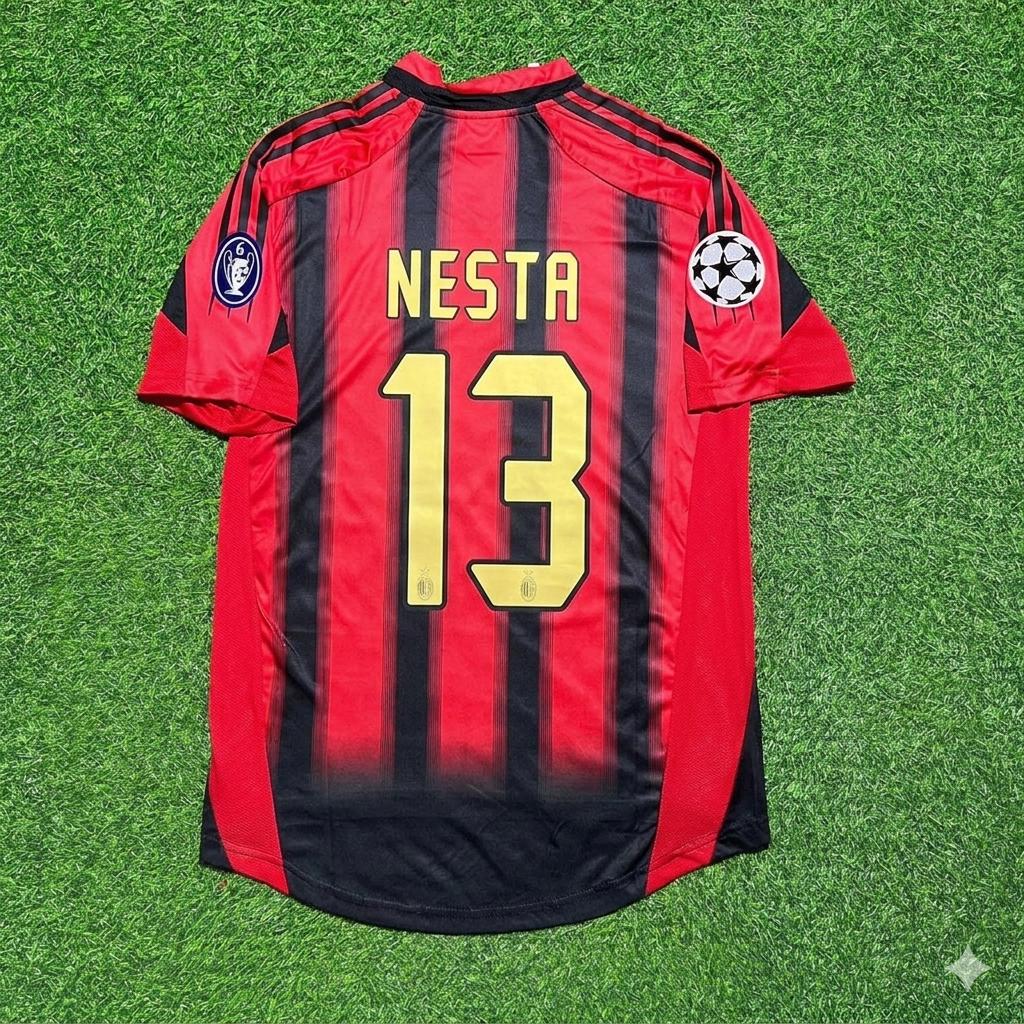 2004 Alessandro Nesta #13 AC Milan 2005 Home Retro Football Jersey – Back View