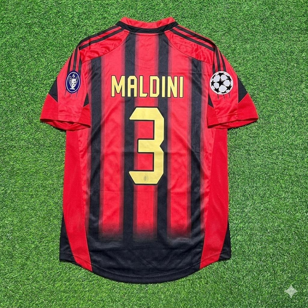 2004 Paolo Maldini #3 AC Milan 2005 Home Retro Football Jersey – Back View