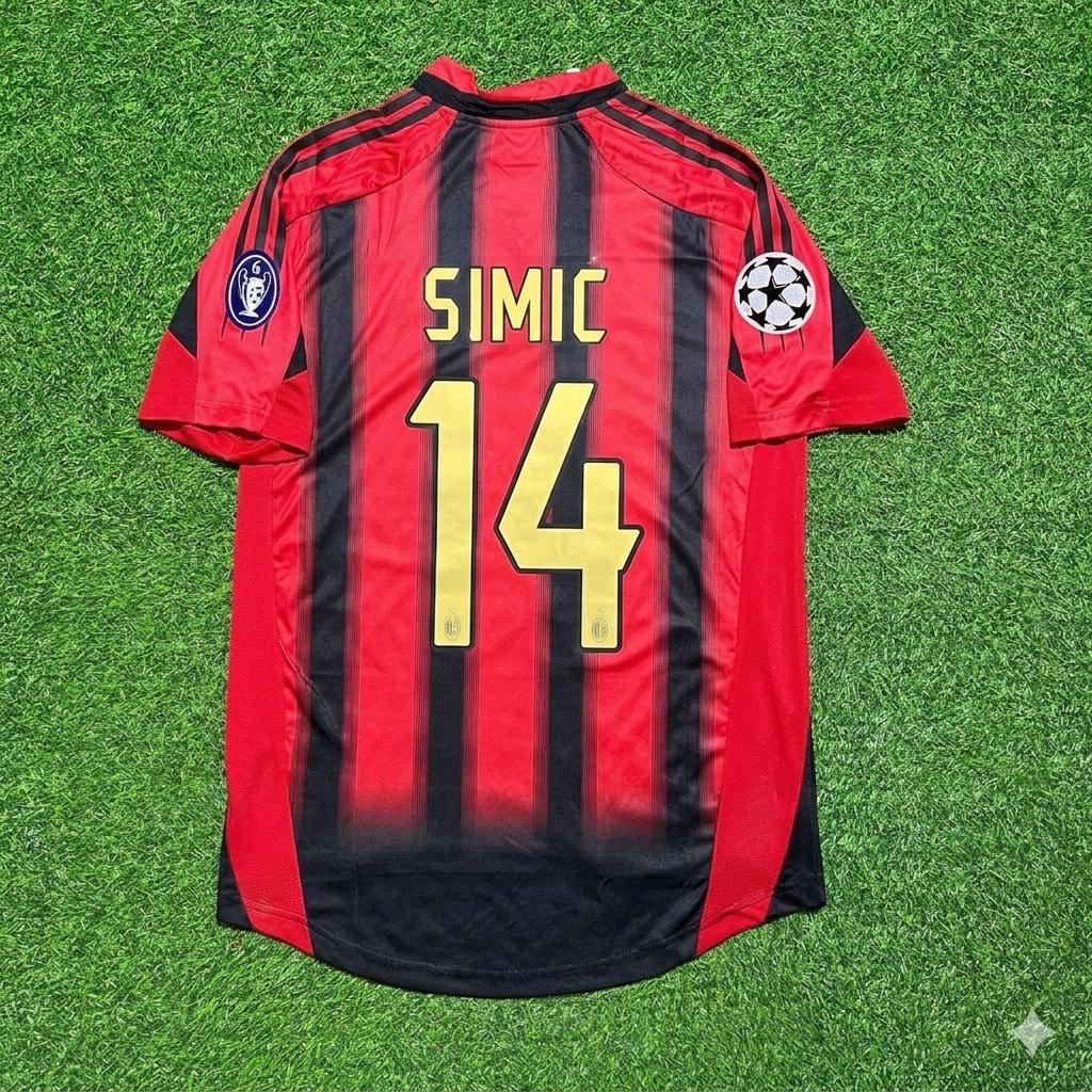 2004 Dario Simic #14 AC Milan 2005 Home Retro Football Jersey – Back View