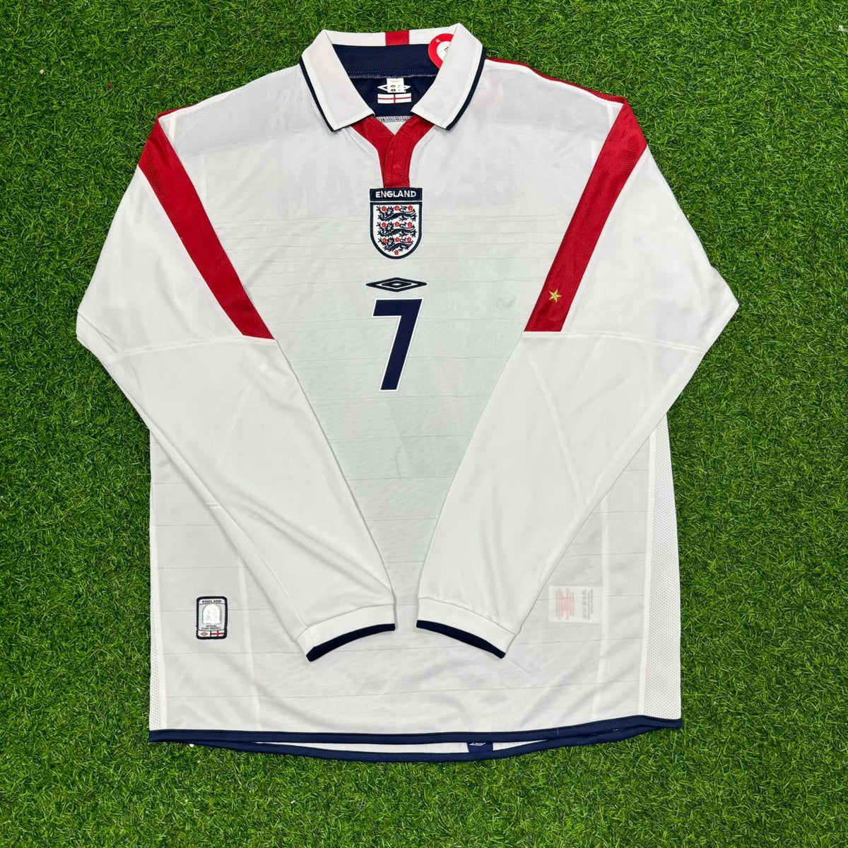 David Bekcham Euro 2004 White Retro Long Sleeve Jersey – Front View