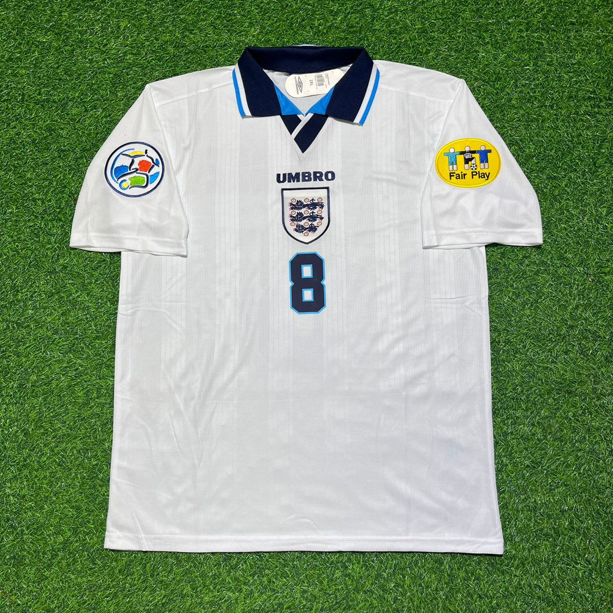 Paul Gascoigne 1996 White Retro Long Sleeve Jersey – Front View